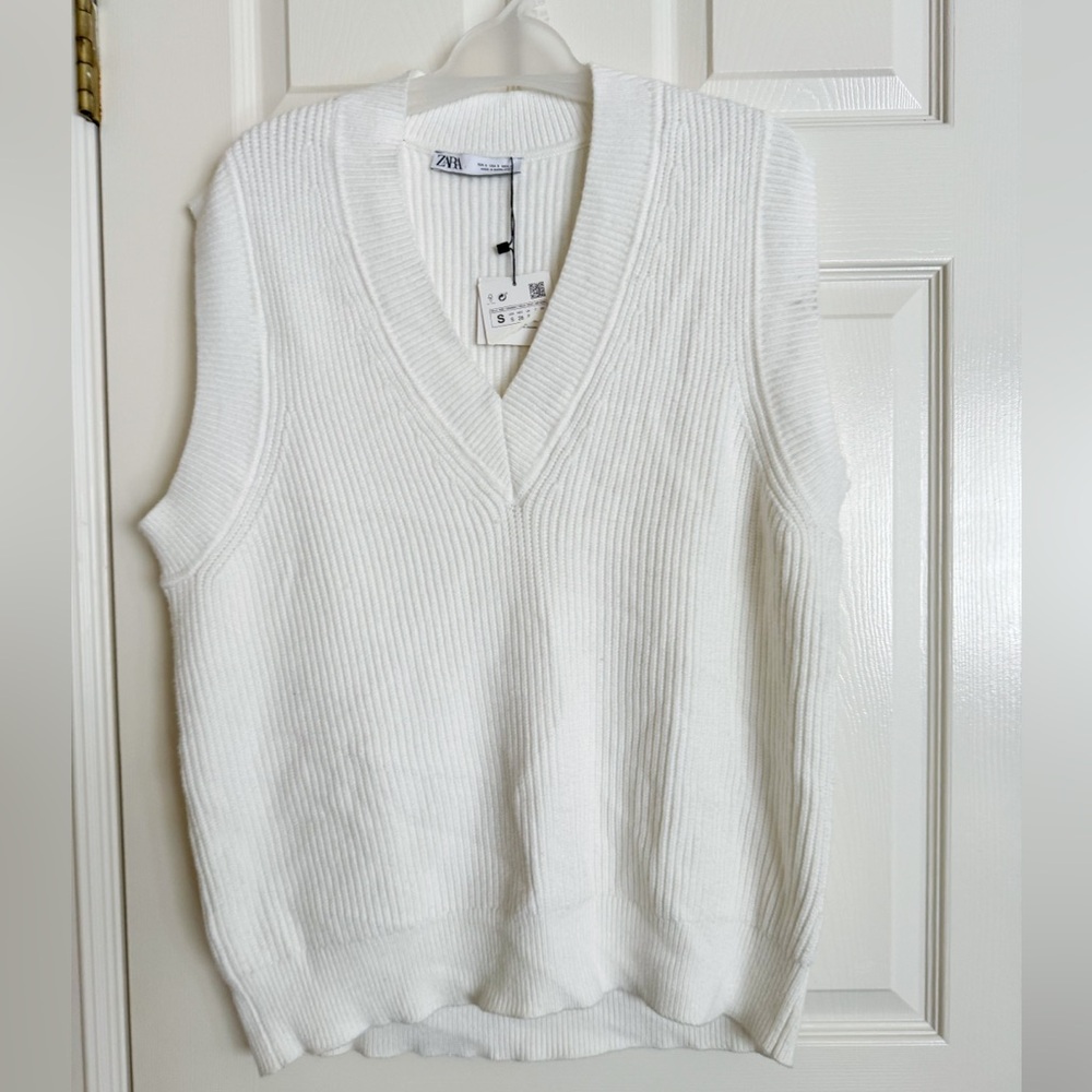 Zara Oversized Grandpa Cozy White Ribbed Knit Sweater, Size S, - Picture 2 of 6